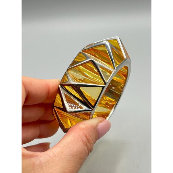 Hard To Find Angelique De Paris Pyramid Bangle Hinged Sterling Silver Lucite - Picture 6 of 11
